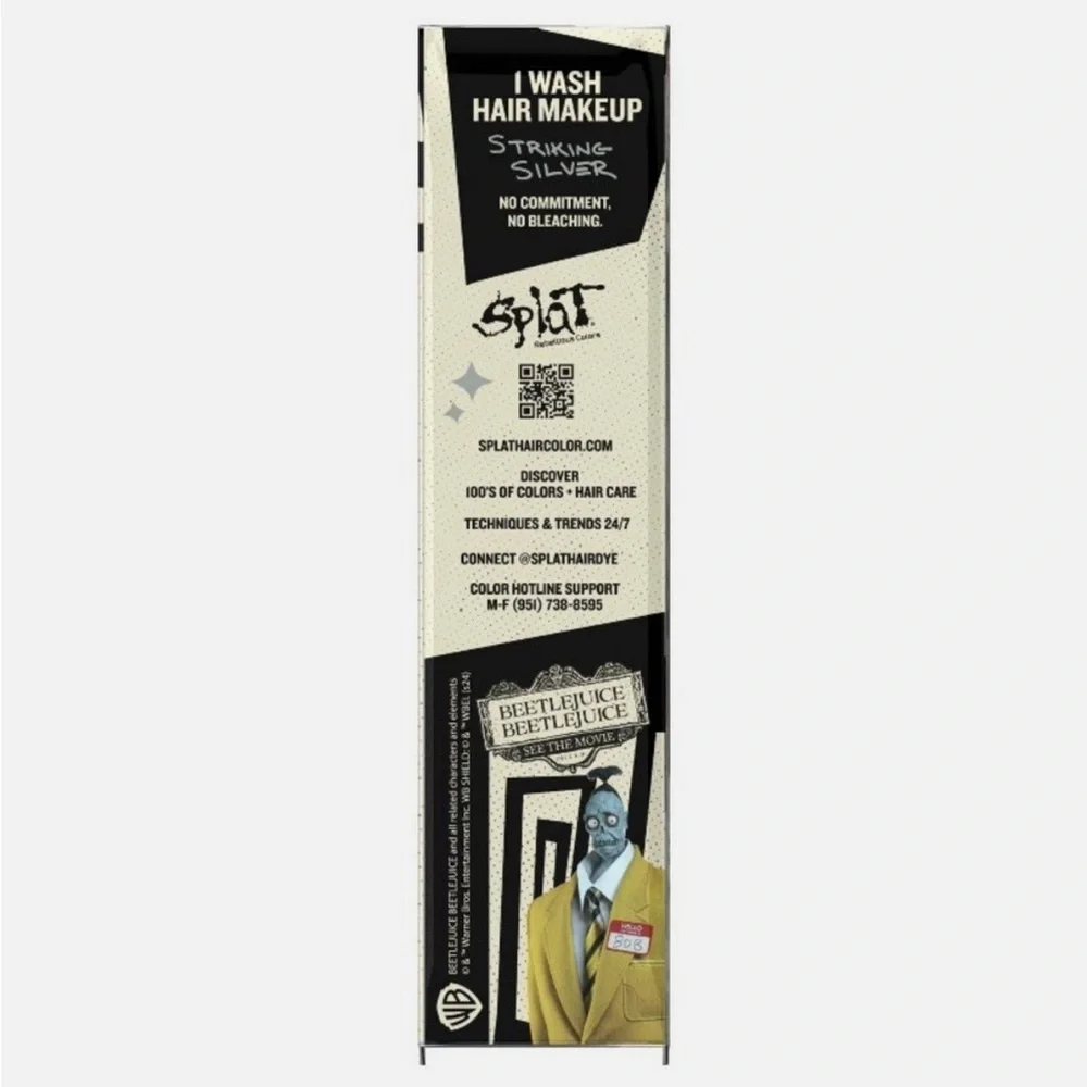SPLAT Beetlejuice Beetlejuice 1-Wash Temporary Hair Dye Striking Silver, NEW